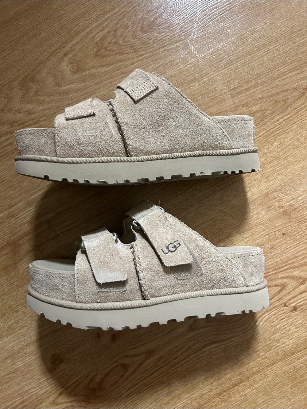 UGG Women's Double-Strap Suede Slide Sandals - Light Beige - Picture 3 of 4